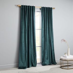 Pair of West Elm Velvet Curtains in Green Gables